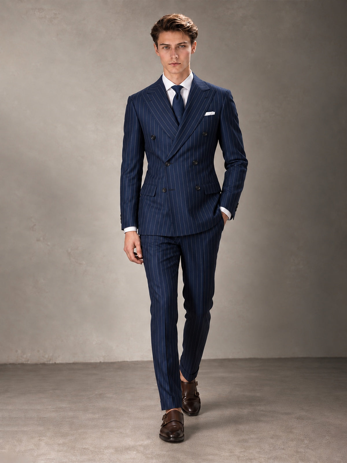 Double Breasted Pinstripe Men's Suit 2 Piece (Jacket & Pants) for Wedding & Formal Prom