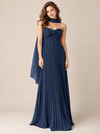 Sweetheart Neckline Pleated Prom Dress Strapless A-line Formal Dress with Flowy Scarf