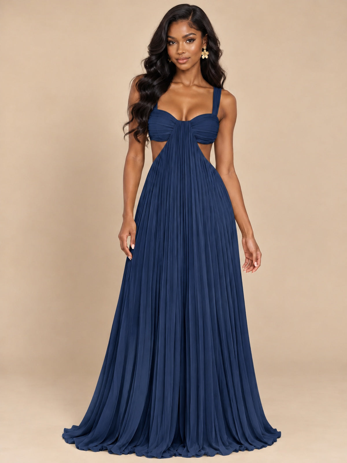 Butter Yellow Pleated Cutout Maxi Dress