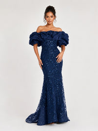 Sequin Off-Shoulder Ruffle Mermaid Prom Dress
