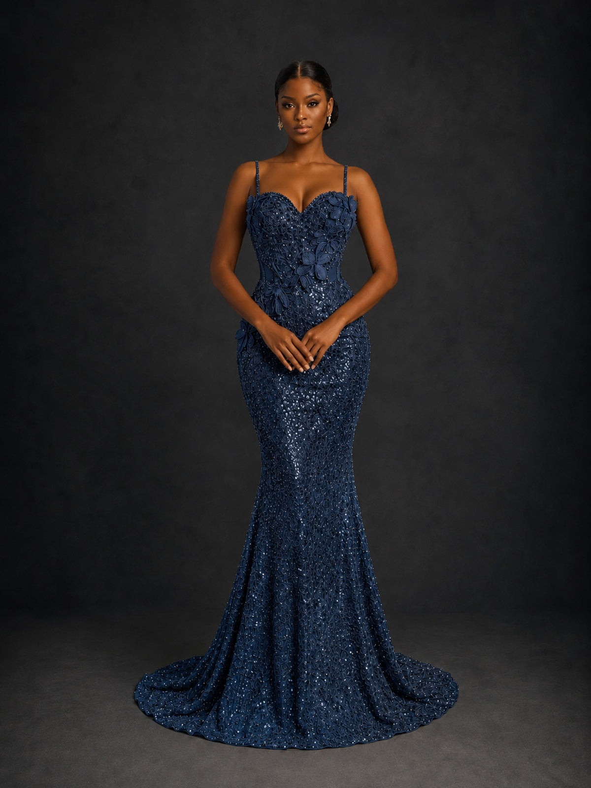 Sequin Mermaid Prom Dress with Floral Applique