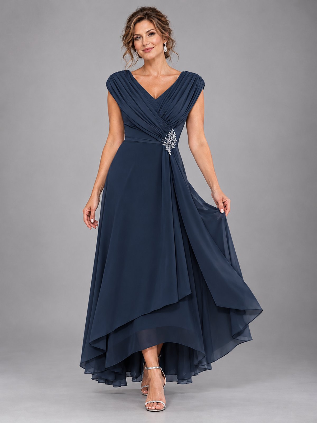 Cap Sleeve Chiffon A-Line Mother of the Bride Dress
