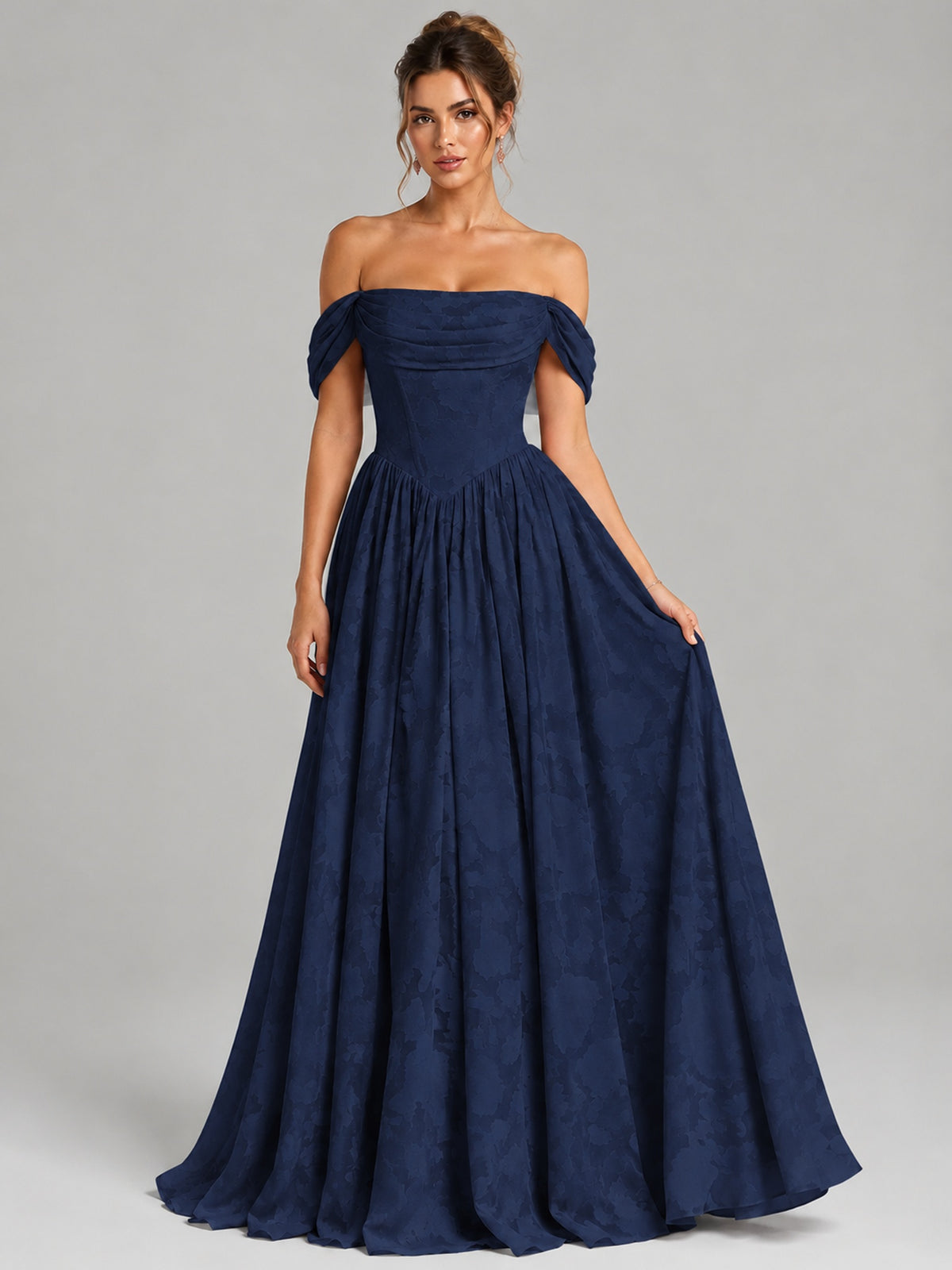 Off Shoulder Jacquard A-Line Maxi Dress
