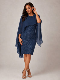 Floral Sheath Mother of the Bride Dress with Cape Overlay