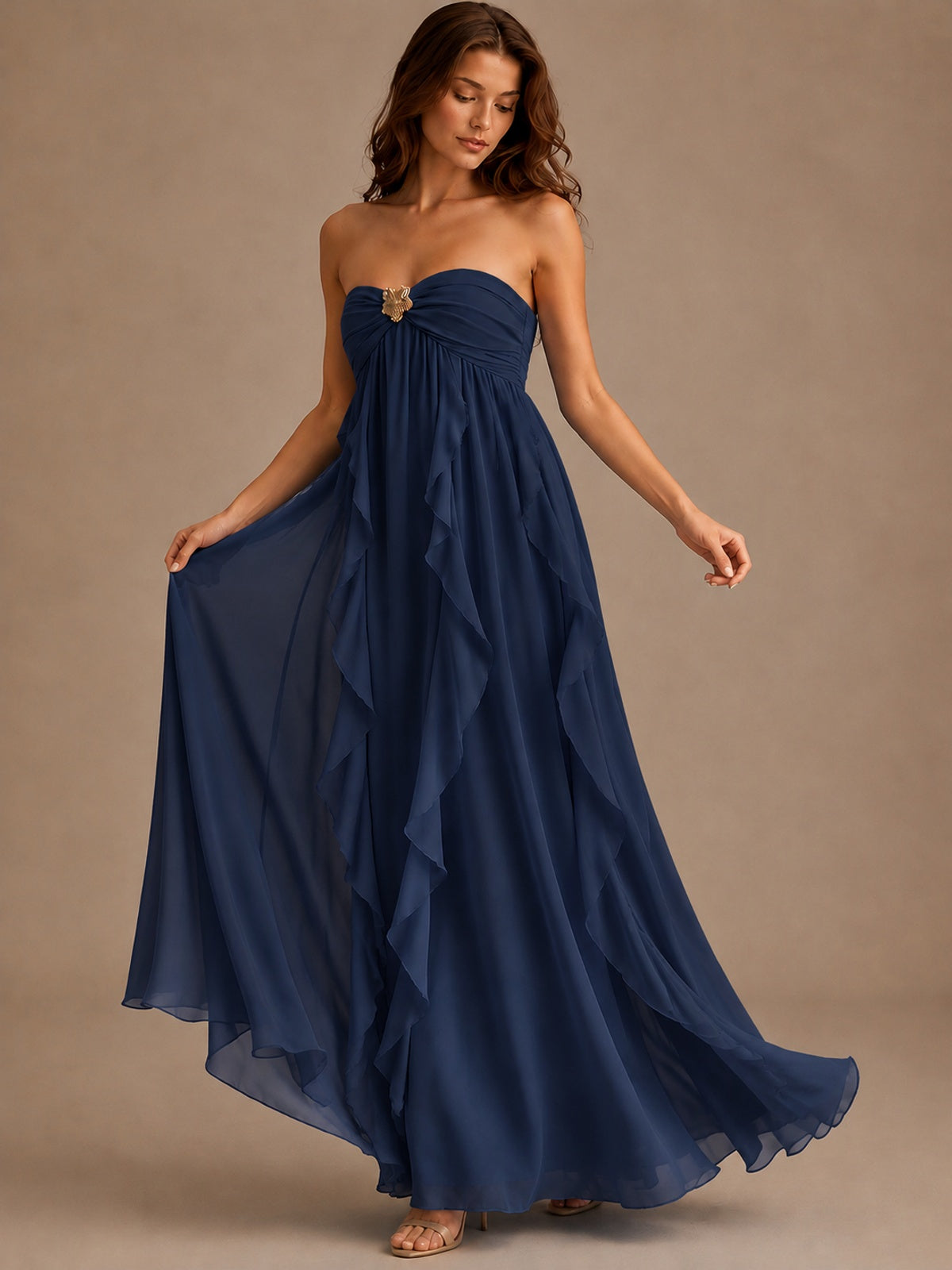 Srapless Sweetheart Chiffon Prom Dress Ruffle Formal Evening Gown