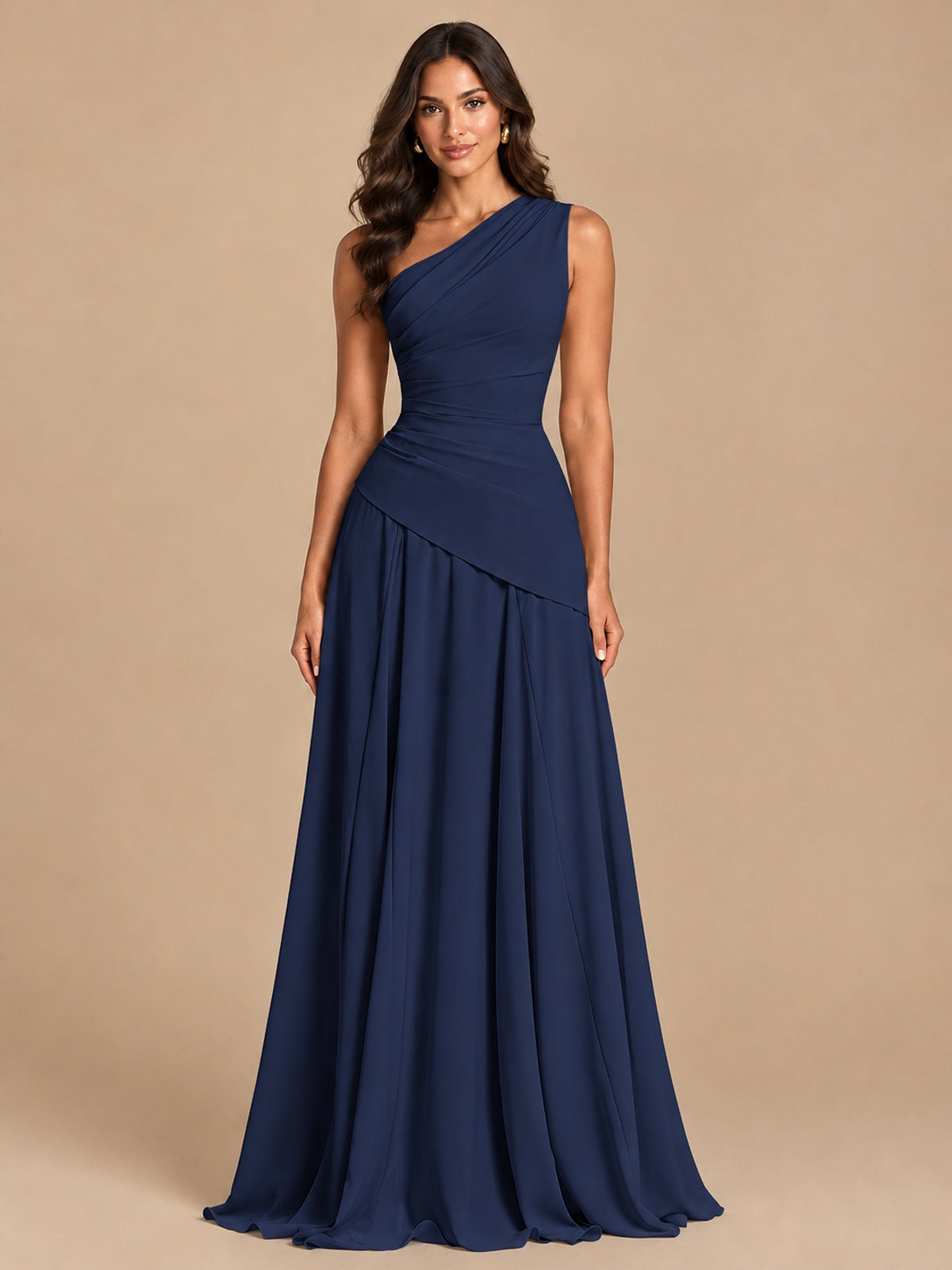 One Shoulder Prom Dress A-line Ruched Women Wedding Formal Gowns