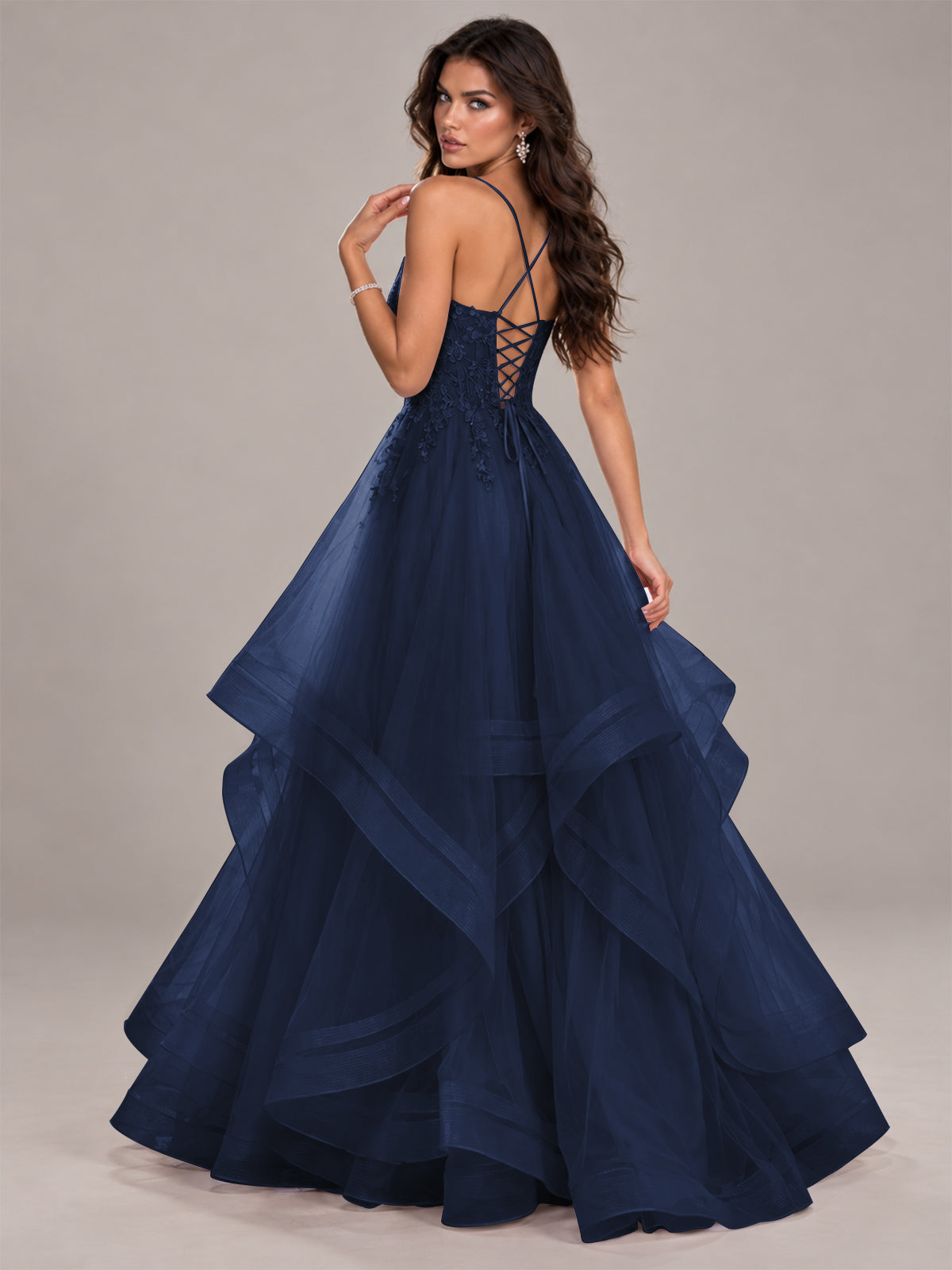 Lace Corset Ball Gown Prom Dress with Cascading Tulle Ruffles