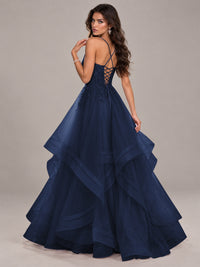 Lace Corset Ball Gown Prom Dress with Cascading Tulle Ruffles