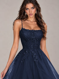 Lace Corset Ball Gown Prom Dress with Cascading Tulle Ruffles