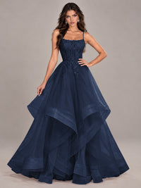 Lace Corset Ball Gown Prom Dress with Cascading Tulle Ruffles