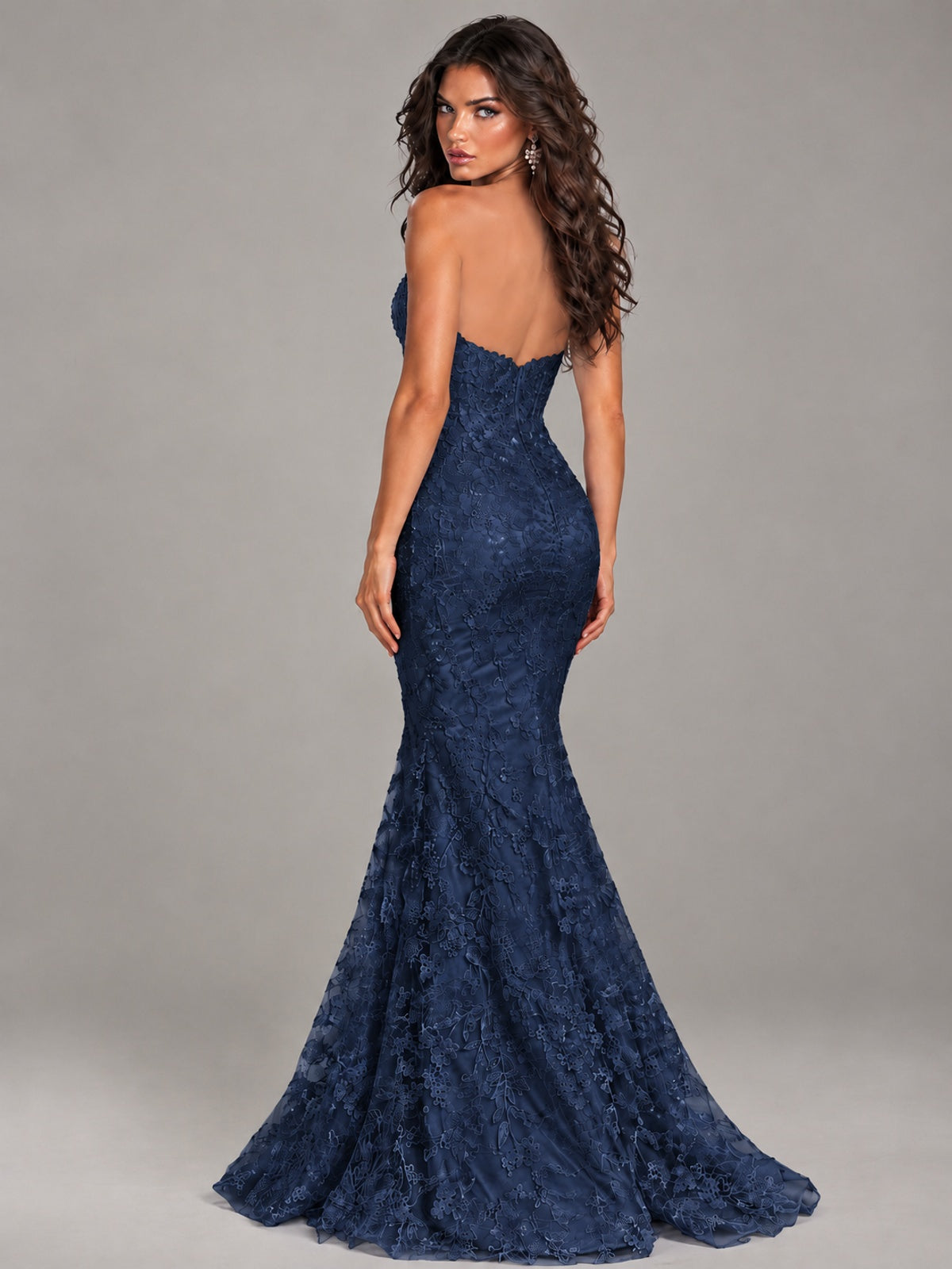 Strapless Corset Mermaid Prom Dress Lace Appliqué Formal Gown