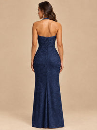 Halter V-Neck Sequin Mermaid Prom Dress with High Slit