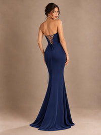 Emerald Green Strapless Mermaid Prom Dress with 3D Rose & Keyhole Cutout