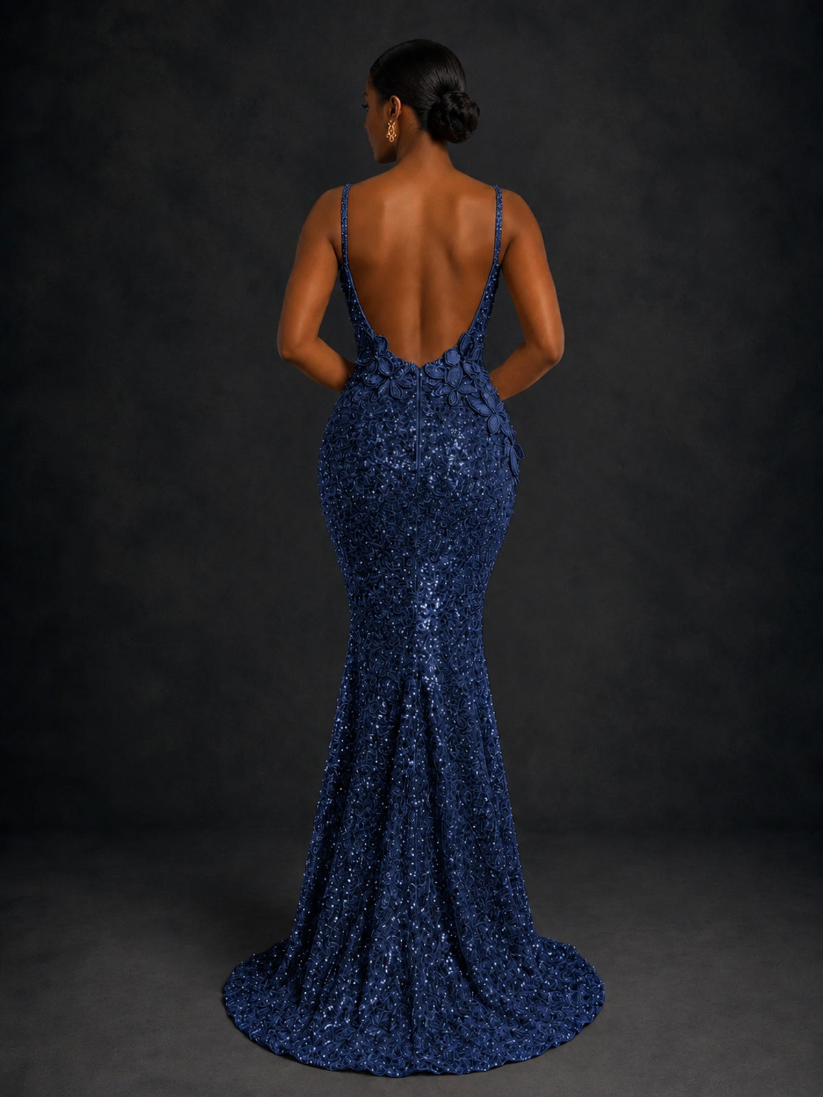 Sequin Mermaid Prom Dress with Floral Applique
