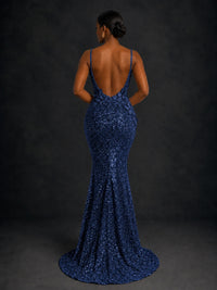 Sequin Mermaid Prom Dress with Floral Applique