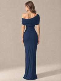 Elegant Draped Off Shoulder Ruched Mermaid Chiffon Formal Evening Gown