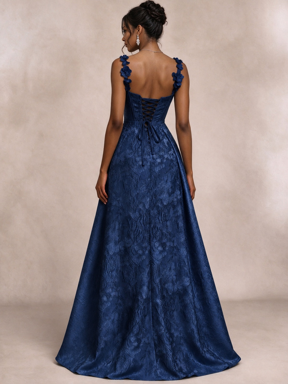 Light Blue 3D Floral Jacquard Prom Dress with Detachable Overskirt Corset Gown