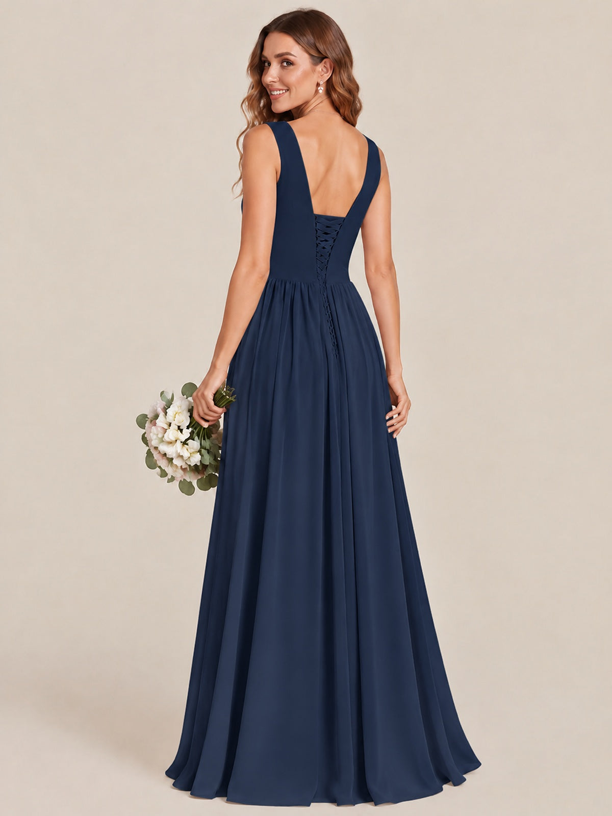 A-line Sleeveless Rucehd Chiffon Bridesmaid Dress with High Slit