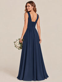 A-line Sleeveless Rucehd Chiffon Bridesmaid Dress with High Slit