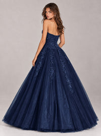 Strapless Sweetheart Tulle Ball Gown Prom Dress with Lace Appliques