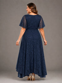 Jacquard Chiffon A-Line V-Neck High-Low Mother of the Bride Dress