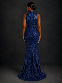 Sparkly Sequin High Neck Mermaid Prom Dress