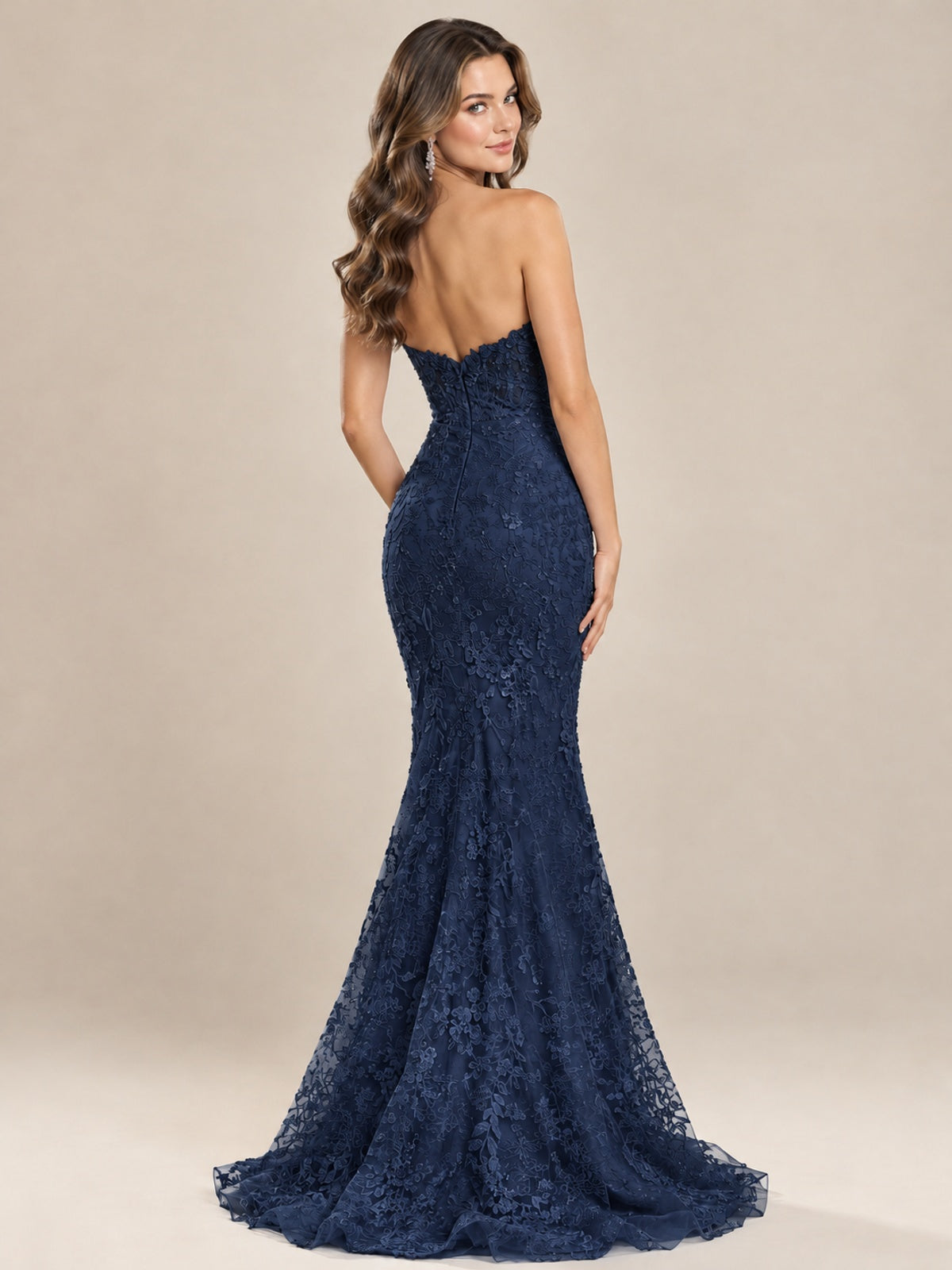 Strapless Corset Mermaid Prom Dress with Floral Lace Appliqué