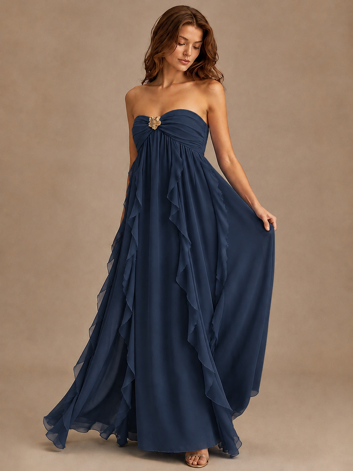 Srapless Sweetheart Chiffon Prom Dress Ruffle Formal Evening Gown