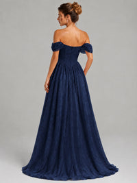 Off Shoulder Jacquard A-Line Maxi Dress