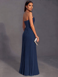 Strapless A-line Long Pleated Satin Prom Dress