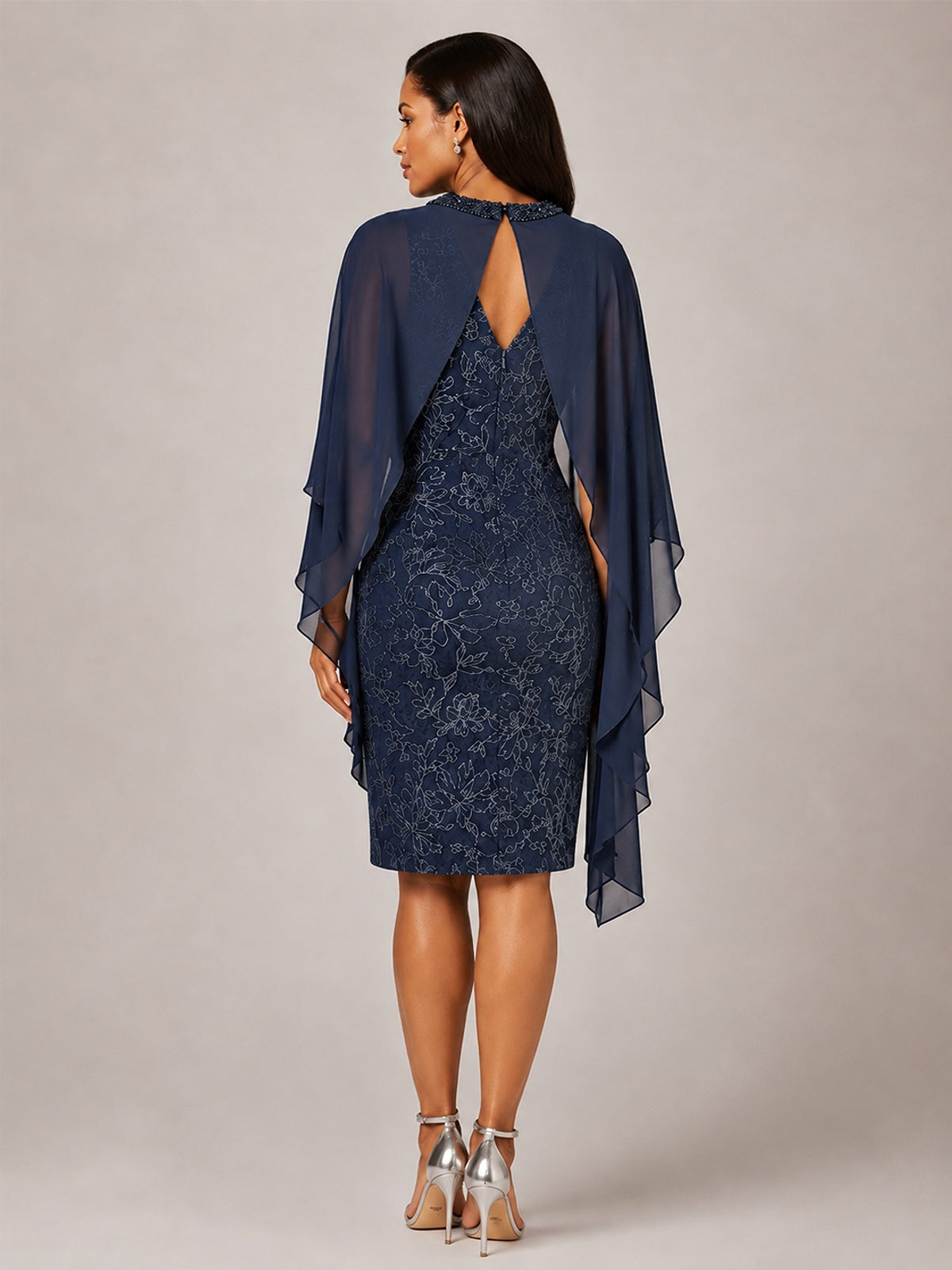 Floral Sheath Mother of the Bride Dress with Cape Overlay