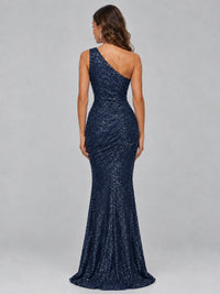 Sequin Mermaid One Shoulder Prom Dress Long formal Gown