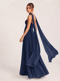Strapless Ruched Chiffon Long Prom Dress with Scarf