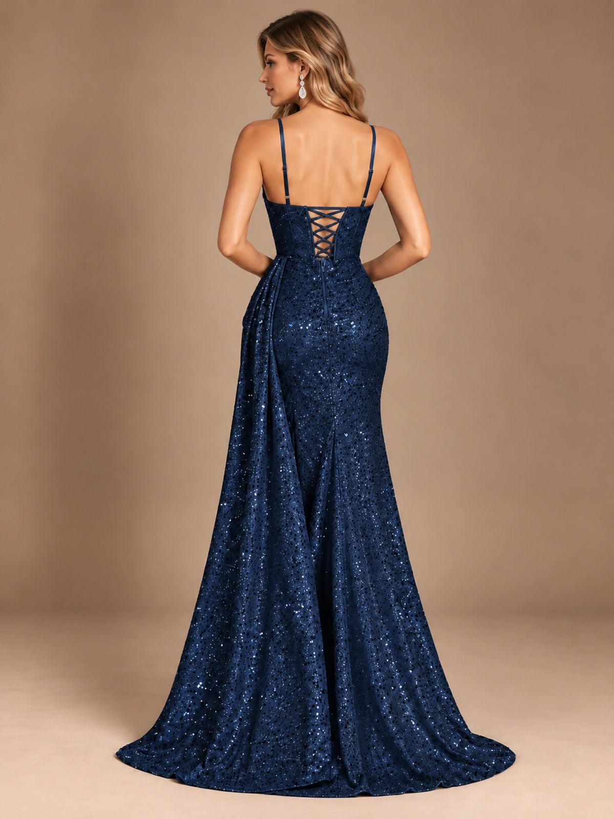 Burgundy Sequin Corset Prom Dress with High Slit