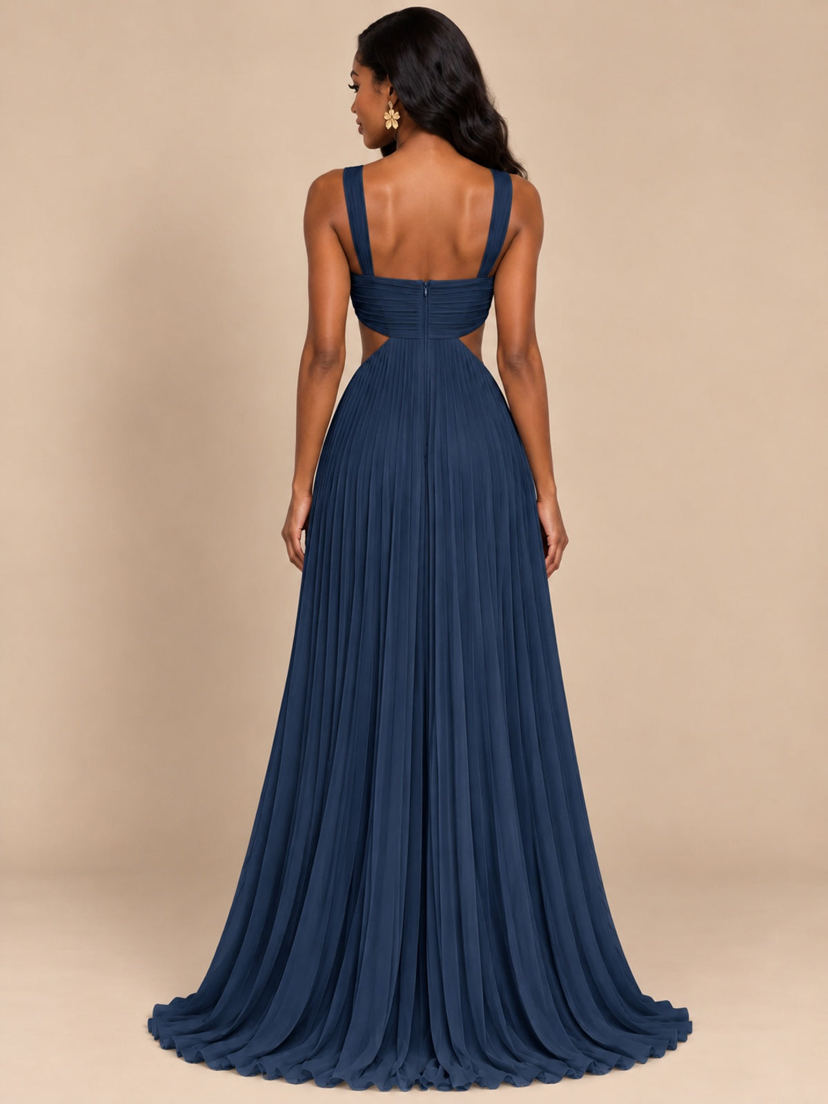 Butter Yellow Pleated Cutout Maxi Dress