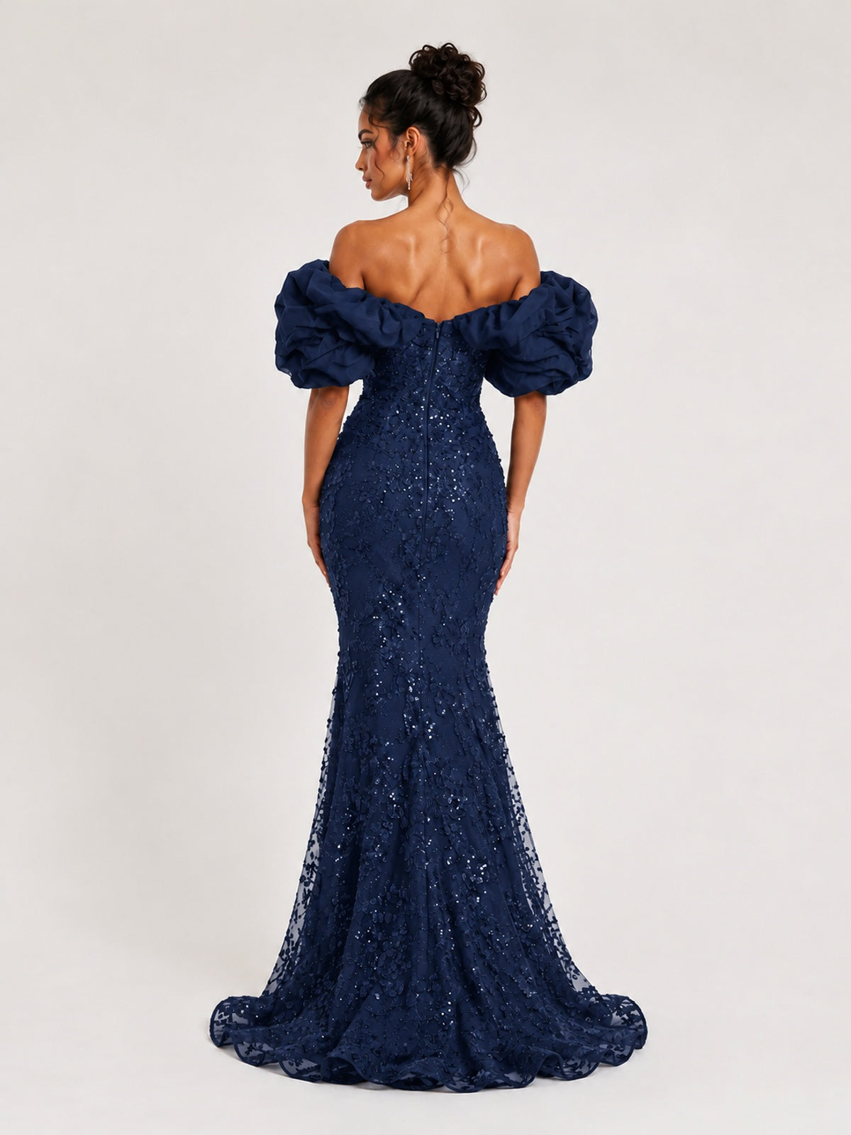 Sequin Off-Shoulder Ruffle Mermaid Prom Dress