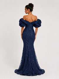 Sequin Off-Shoulder Ruffle Mermaid Prom Dress