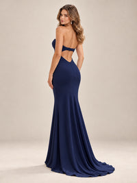Light Blue Strapless Sweetheart Mermaid Prom Dress with Pleated Bodice