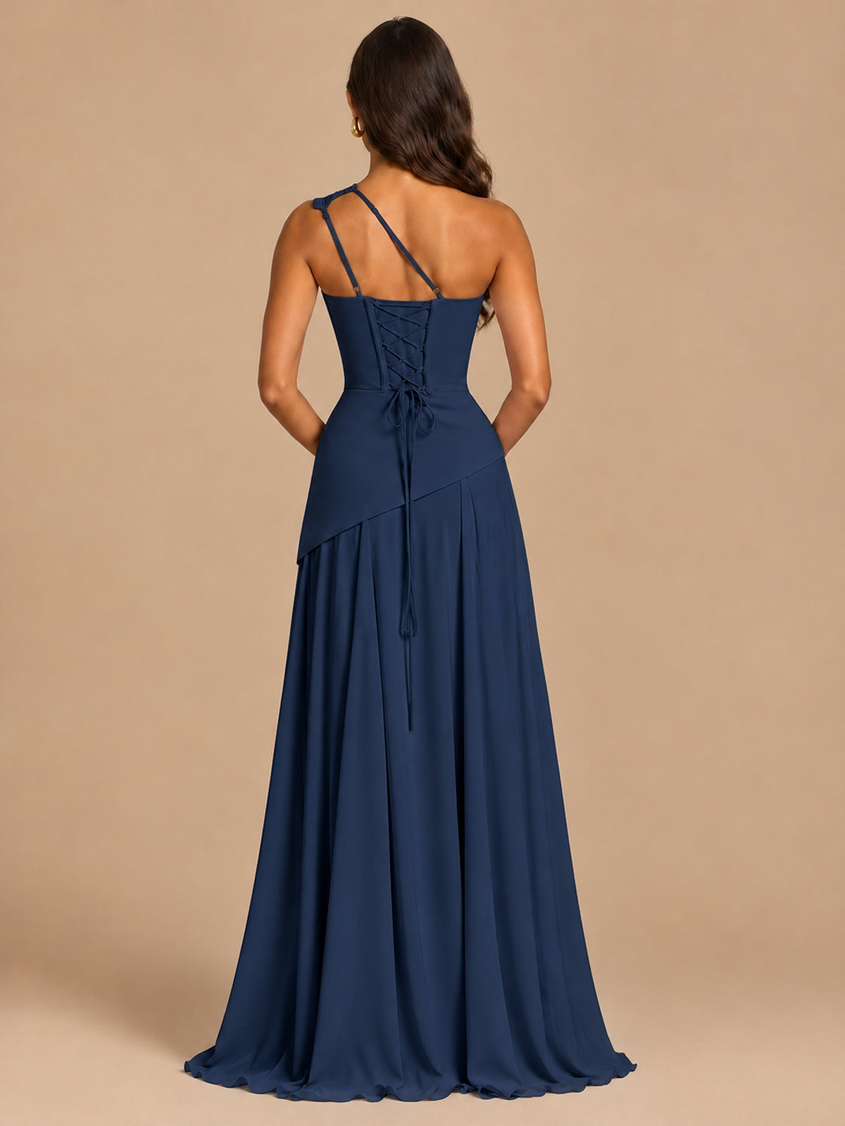 One Shoulder Prom Dress A-line Ruched Women Wedding Formal Gowns