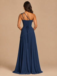 One Shoulder Prom Dress A-line Ruched Women Wedding Formal Gowns