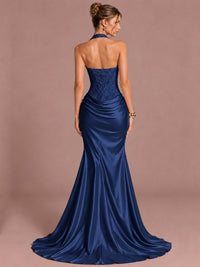 Sparkling Halter Corset Satin Mermaid Prom Dress