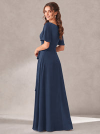 Scoop Neck A-line Chiffon Bridesmaid Dress with Flutter Sleeve & Belt