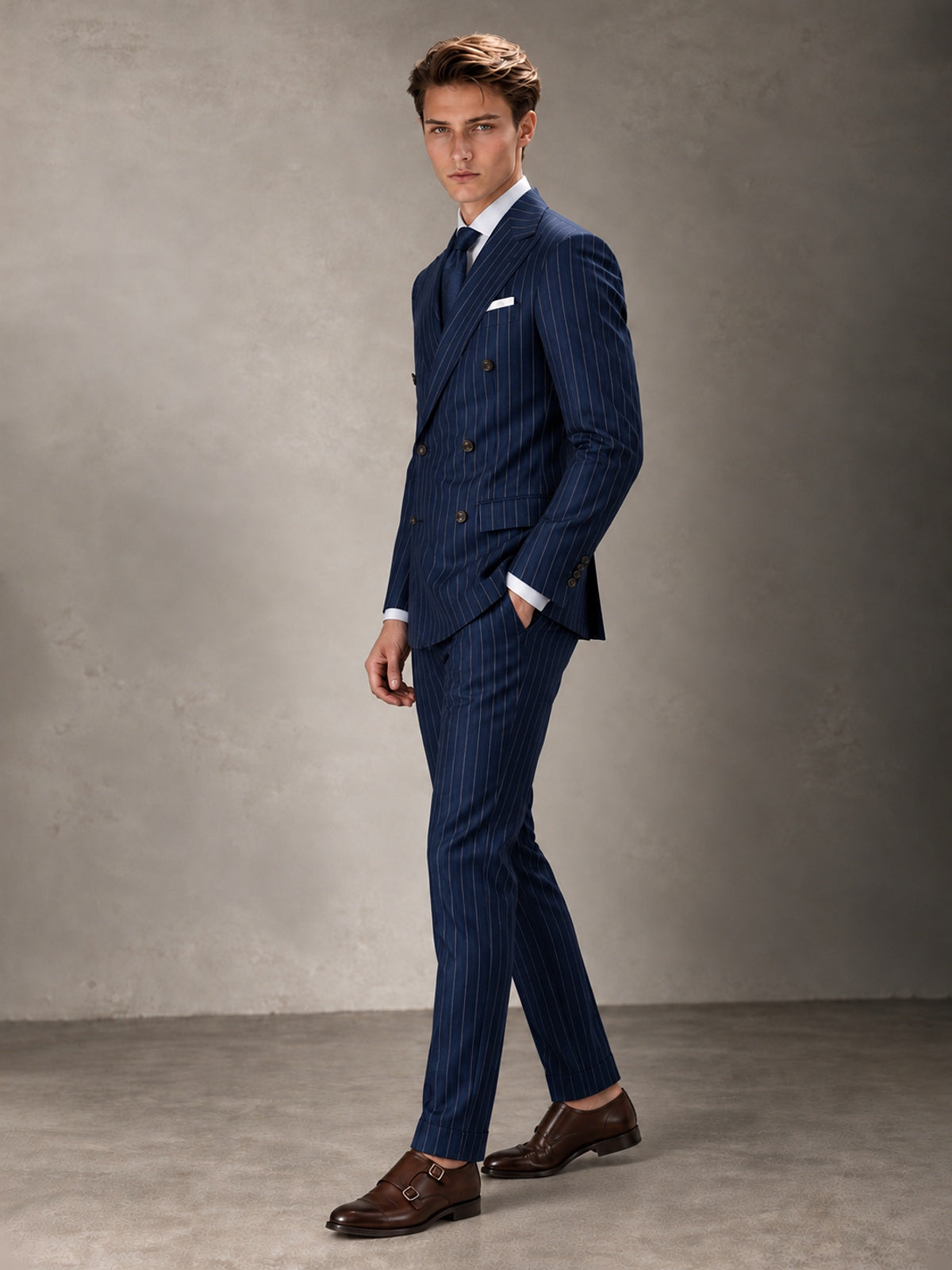 Double Breasted Pinstripe Men's Suit 2 Piece (Jacket & Pants) for Wedding & Formal Prom