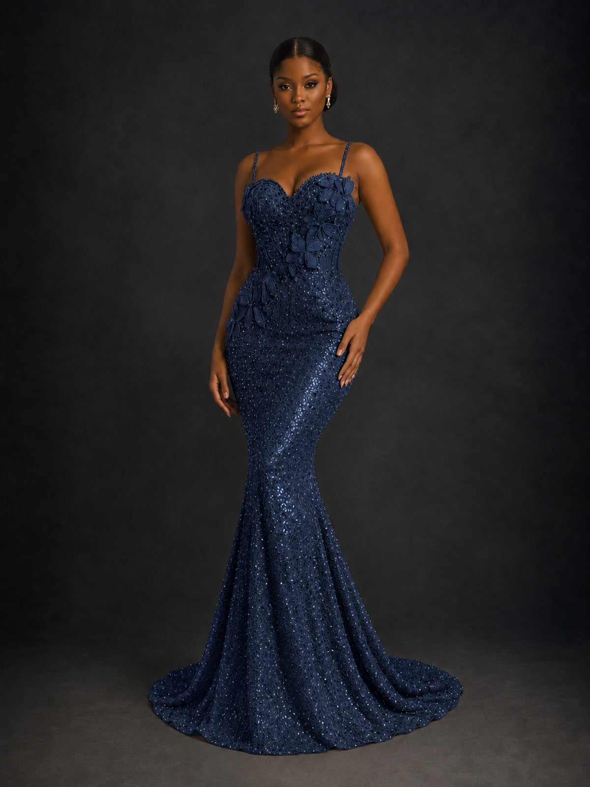 Sequin Mermaid Prom Dress with Floral Applique