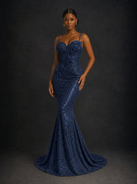 Sequin Mermaid Prom Dress with Floral Applique