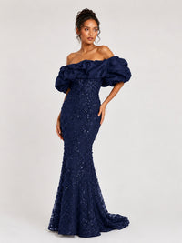 Sequin Off-Shoulder Ruffle Mermaid Prom Dress