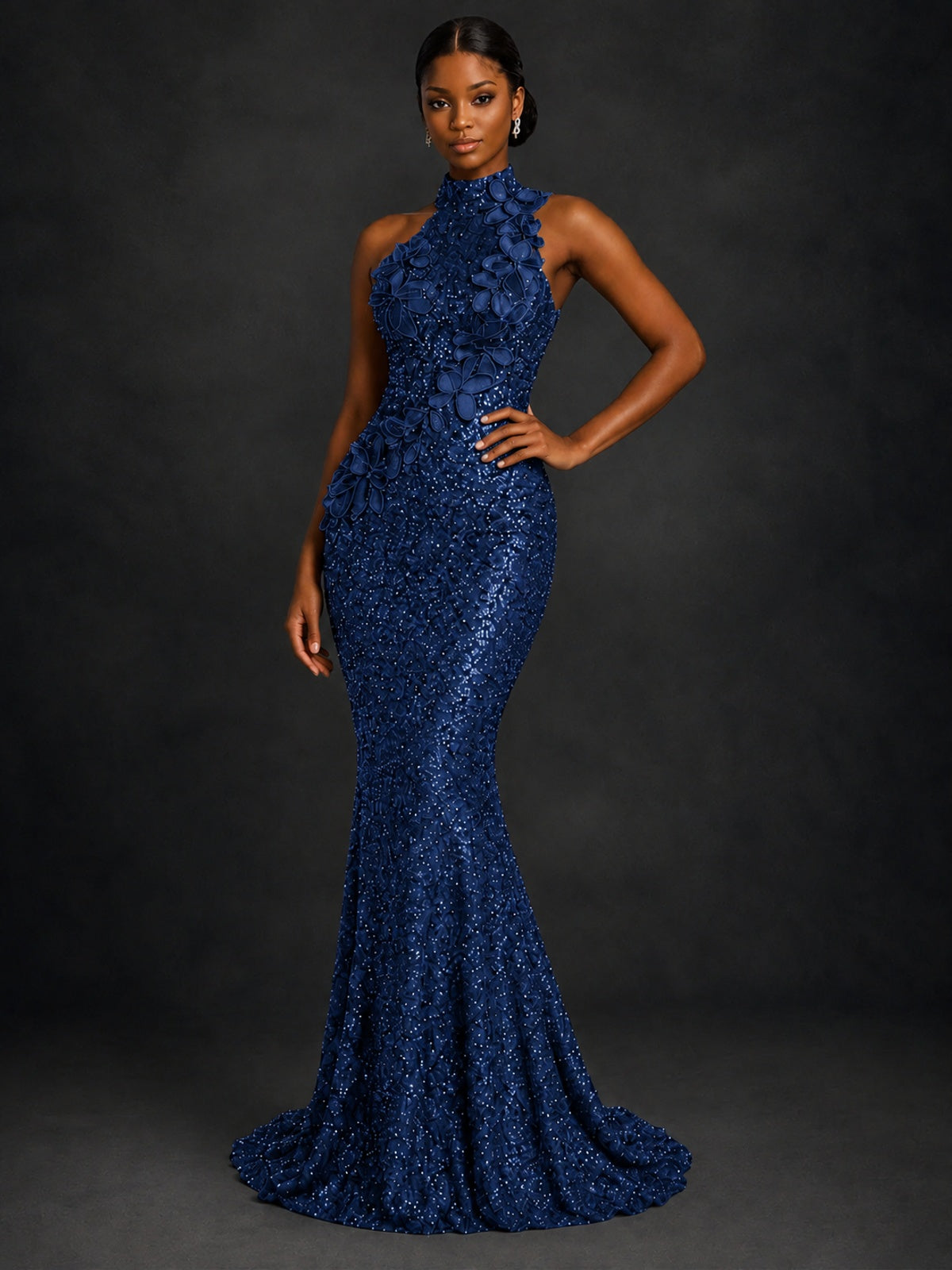 Sparkly Sequin High Neck Mermaid Prom Dress