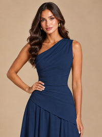 One Shoulder Prom Dress A-line Ruched Women Wedding Formal Gowns
