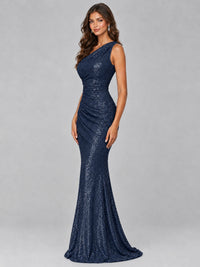 Sequin Mermaid One Shoulder Prom Dress Long formal Gown