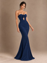 Emerald Green Strapless Mermaid Prom Dress with 3D Rose & Keyhole Cutout